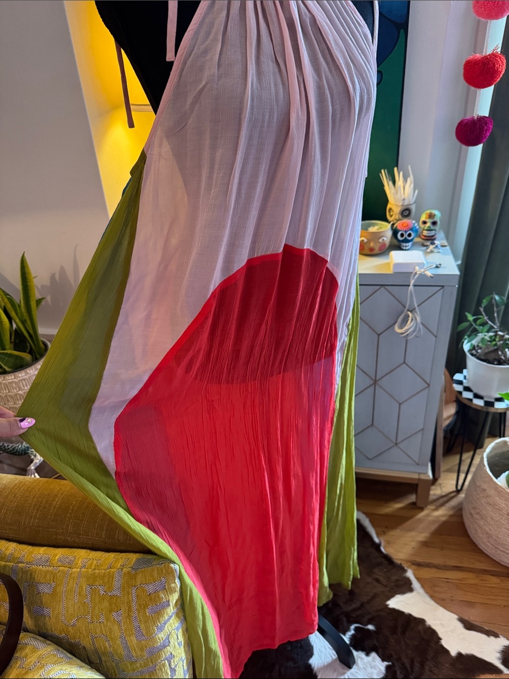 All Saints Pink, Coral and Olive Colorblock Maxi Dress - Picture 4 of 12